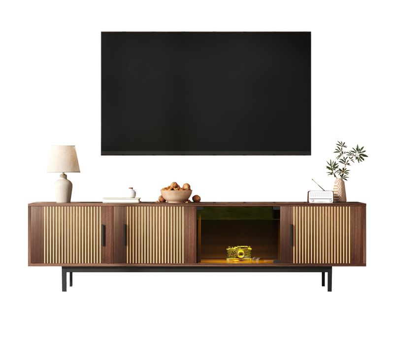 Meuble TV - Mdf Et Panneaux - Noir Et Noyer - 200x35x53 Cm