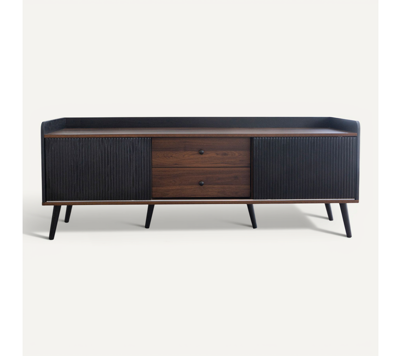 Meuble TV - Panneaux De Particules - Noir Et Bois - 160x40x58 Cm