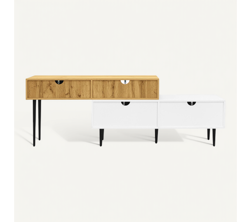Meuble TV Modulaire - Mdf Et Panneaux - Bois Et Blanc - 240x30x63,5 Cm