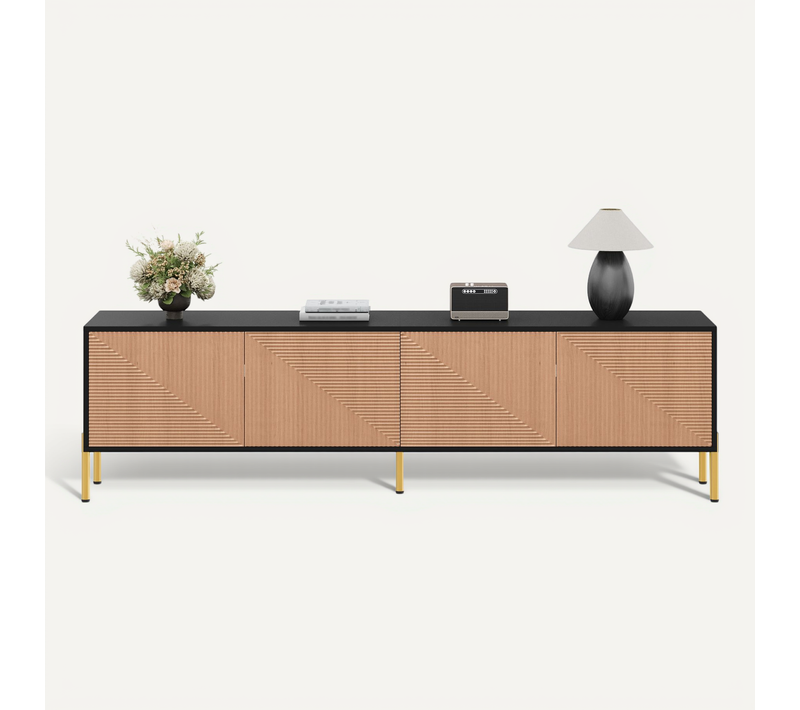 Meuble TV - Pb - Noir Et Naturel - 179x35x53,5 Cm