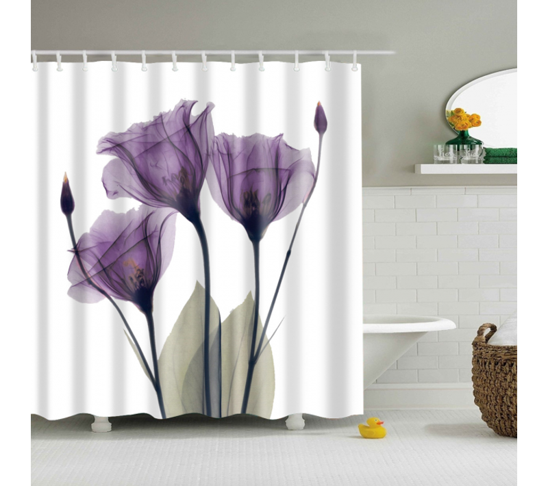 Rideau Violet 180x180 Cm Pour Salle De Bain Avec 12 Crochets