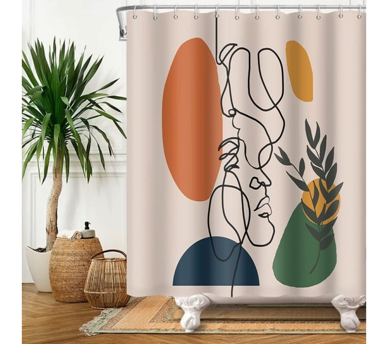 180x180cm Rideau Douche Visage Abstrait Milieu Du Siècle Moderne Minimaliste Art Terracotta