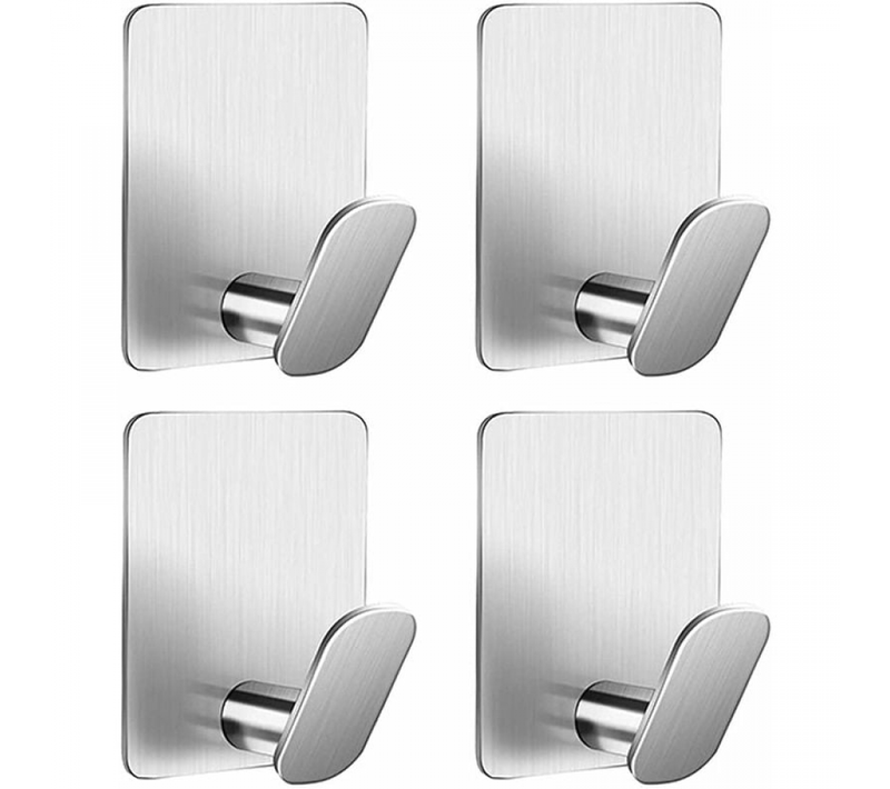 Lot De 4 Crochets Adhésifs En Acier Inoxydable (argentés) Pour Chambre, Salle De Bain, Porte-serviet