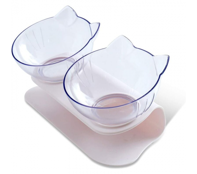 Gamelle Et Écuelle Pour Chat Double Bol De Chat Avec Support En Plastique Blanc