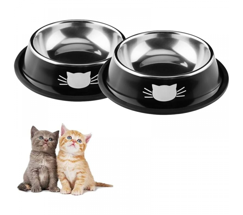 Gamelle Pour Chat 2 Pièces Chat Bol, Gamelle Chat En Acier Inoxydable Ensemble, Mangeoirs Et Abreu