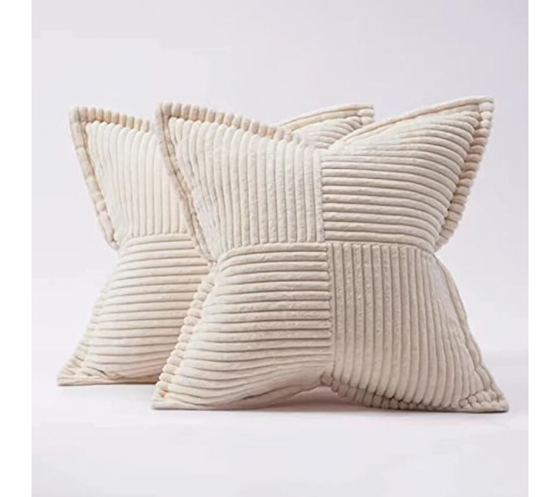 2pcs Housse Coussin Canapé 45x45 Taie Oreiller En Velours Côtelé Beige à Motif Croisé Decoration