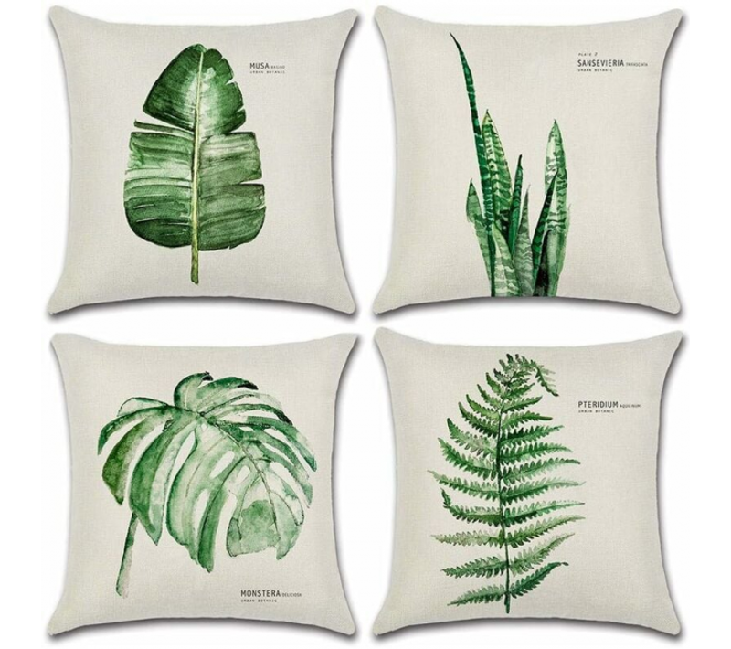 Extérieur Housse De Coussin, Lot De 4 Imperméable Feuille Verte Motif Canapé Taie D'oreiller