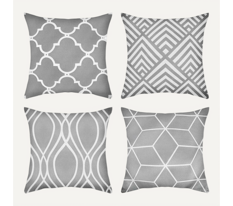 Lot De 4 Housses De Coussin Gris Meubles D'extérieur Décoratifs Lin Carré Impression Simple Face