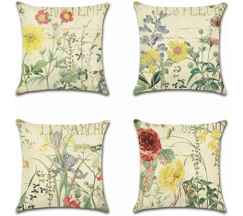 Lot De 4 45x45cmimperméable Fleur Jaune Motif Canapé Taie D'oreiller Pour Patio Jardin Salon Chamb