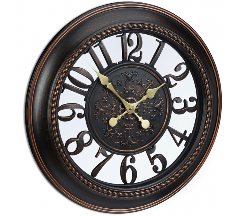 Horloge Murale Rétro Design Vintage Ronde Cuisine Shabby Chic Sans Bruit De Diamètre, Marron