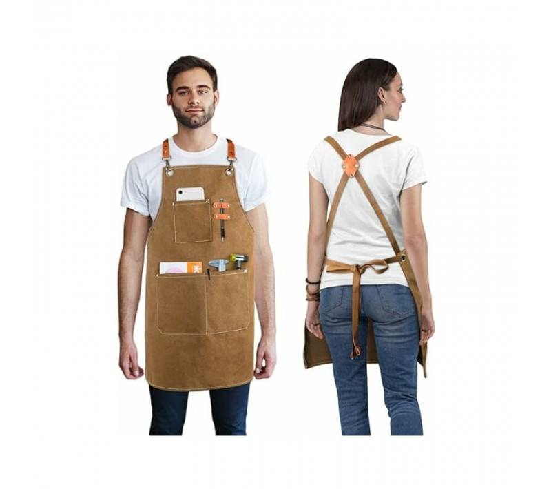 Tablier De Travail Hommes/femme, Tablier D'outils De Cuisine Sangle Croisée Ajustable Toile Avec 3
