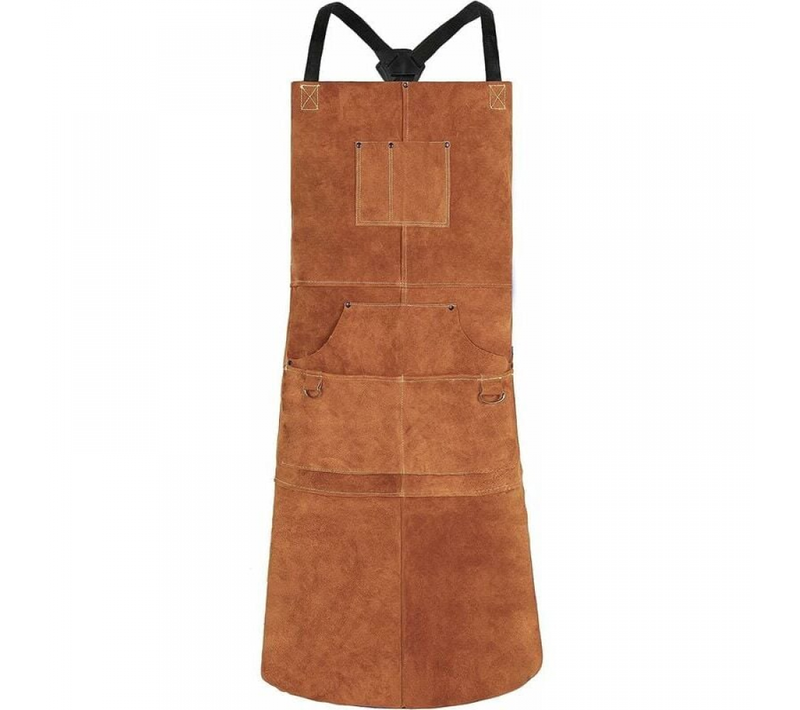 (marron) Tablier De Soudure, Tablier De Travail En Cuir De Vachette Avec 6 Poches, 24"x 36" Tablie