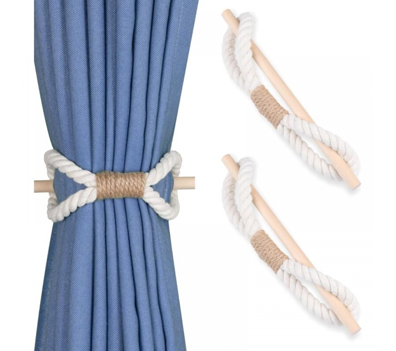 Lot De 2 Corde En Coton Beige Embrasses De Rideaux De Style Bohème Faites à La Main