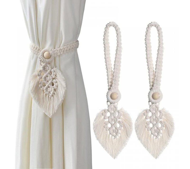 Beige 2 Pièces Attache Rideau Feuille Bohème Embrasses Pour Rideaux Accessoires De Rideau Decorat