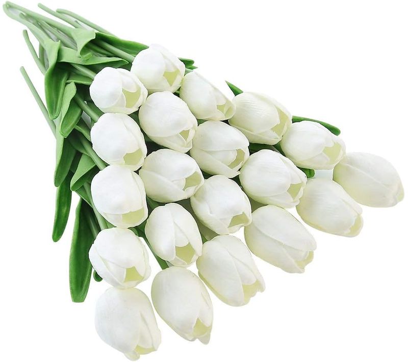 20 Pièces Blanc Real Touch Latex Artificielle Tulipes Fleurs Faux Tulipes Fleurs Bouquets De Mariag
