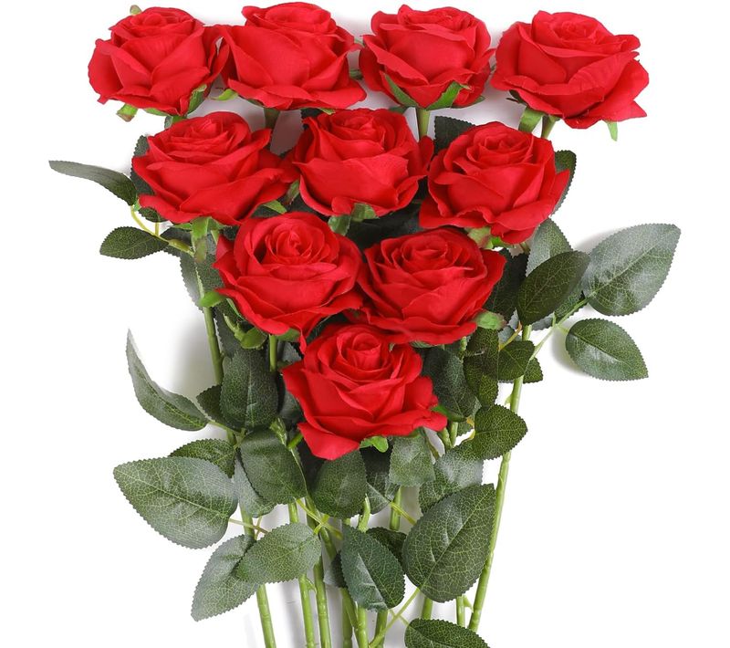 10 Pièces Rouge Rose Artificielle Fleurs De Soie Bouquet Home Office Arrangements De Mariage