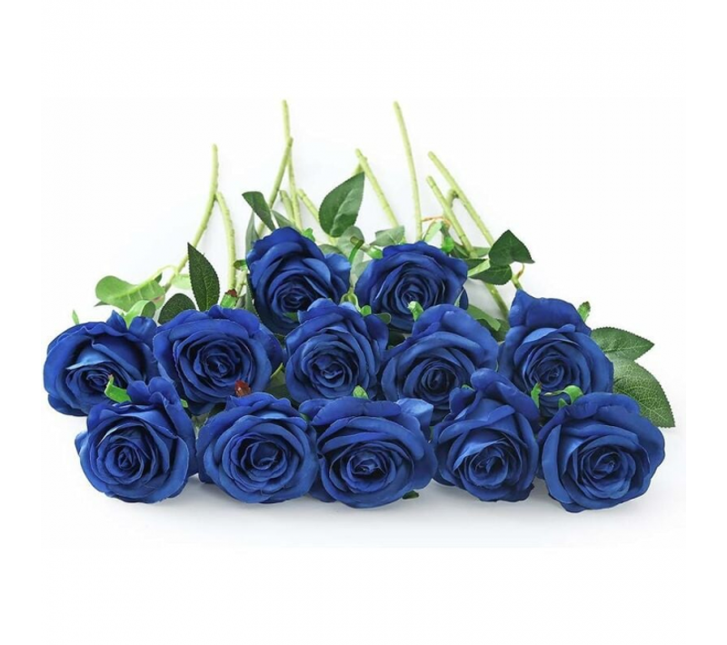 Bleu Lot De 10 Roses Artificielles En Soie Pour Décoration D'intérieur