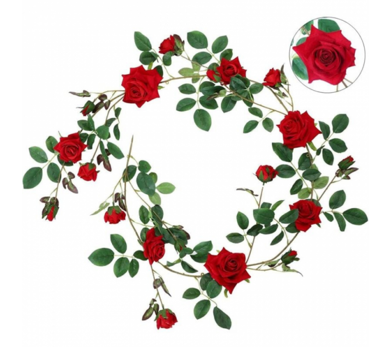 1.8 M - Rouge Guirlandes De Roses Artificielles En Velours De Soie
