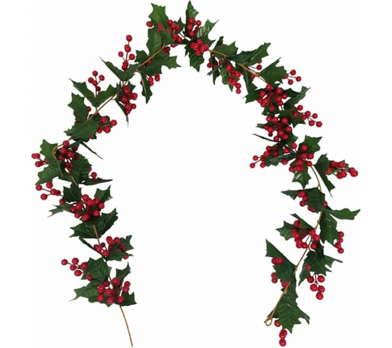 1 Pièce Rouge + Vert Guirlande De Noël De 170 Cm, Houx Artificiel Et Baies De Houx Pour Intérieur