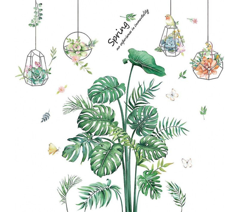 Potted Green Leaf Wall Stickers Plants Leaves Wall Sticker Peel And Stick Wall Art Sticker Decals