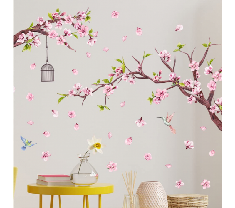 Hummingbird On The Tree Branch Wall Sticker, Flying Birds Wall Stickers Removable Diy Wall Art