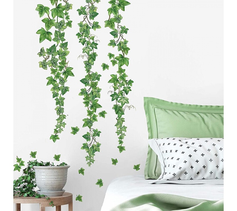 Autocollants Muraux De Vigne Suspendue Verte, 2 Photos, Feuille De Lierre, Plante, Décoration