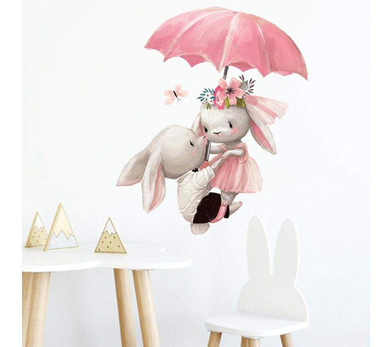 Parapluie Mignon Lapin Décor Dessin Animé Stickers Muraux Peintures Murales Art Diy Affiches