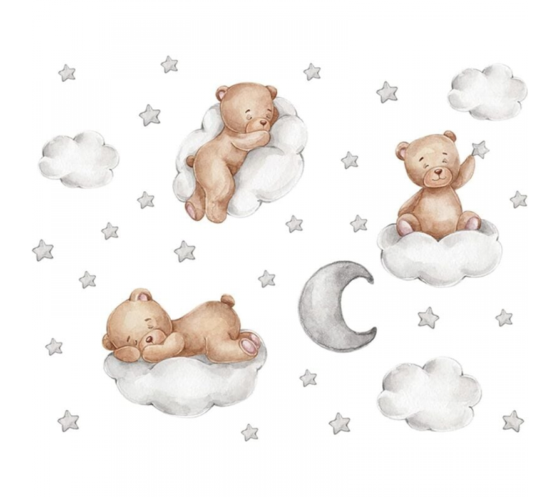Autocollants Muraux Enfant Amovible Sticker Mural Avec Ours Nuages Étoiles Et Lune Autocollant