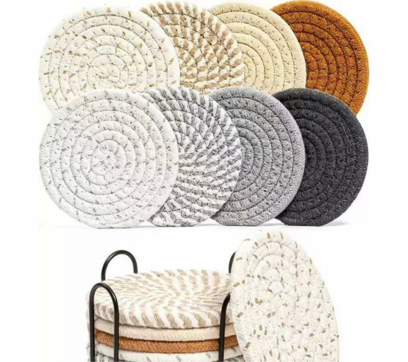 Lot De 8 11cmx 11cm Couleur Mix Sets De Table Rond Tissés Set De Table En Coton Lavable Antidérap