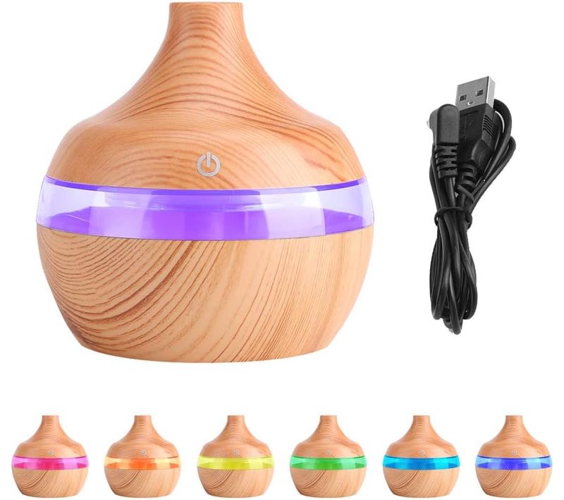 300ml Bois Humidificateur Brouillard D'air Frais Huile Arôme Diffuseur LED Veilleuse Colorée