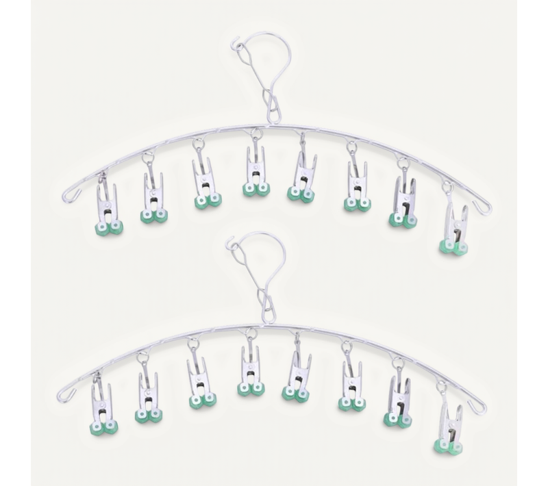 Vert 2pcs Cintre De Séchage En Acier Inoxydable, Suspension Séchage Rack Avec 8 Pinces