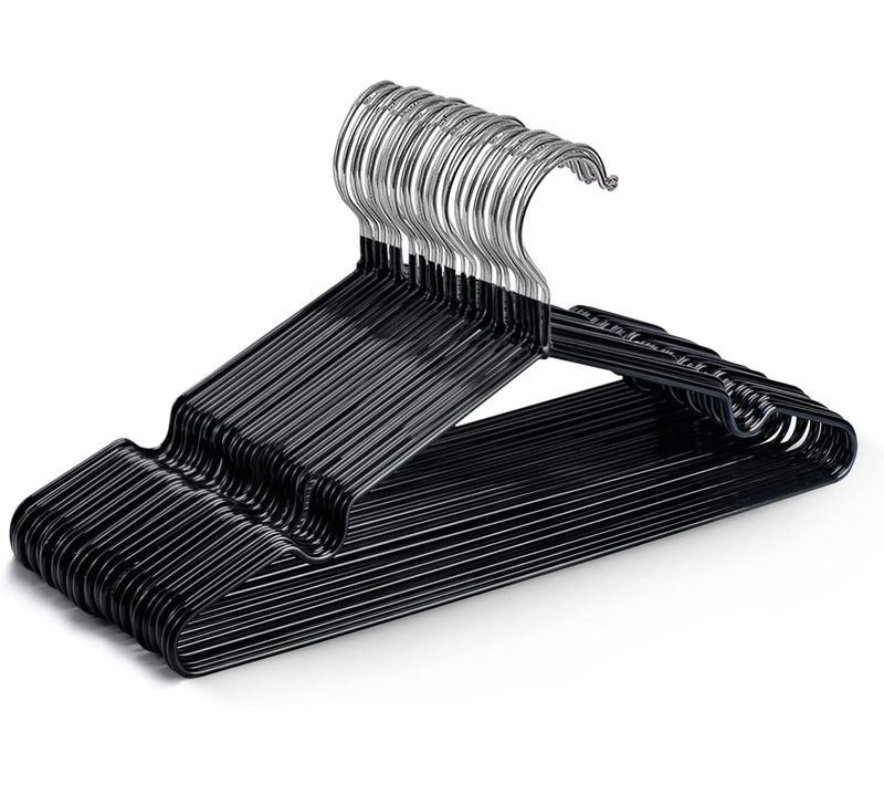 Cintres Noir  En Métal Revêtus De Caoutchouc Premium - Lot De 20, Gain De Place, Organisation