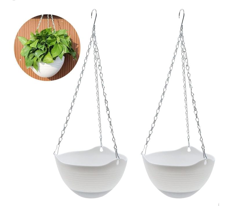 2pcs-pot De Fleurs Suspendu Pour Balcon Panier Suspendu En Plastique Avec Crochet à Chaîne