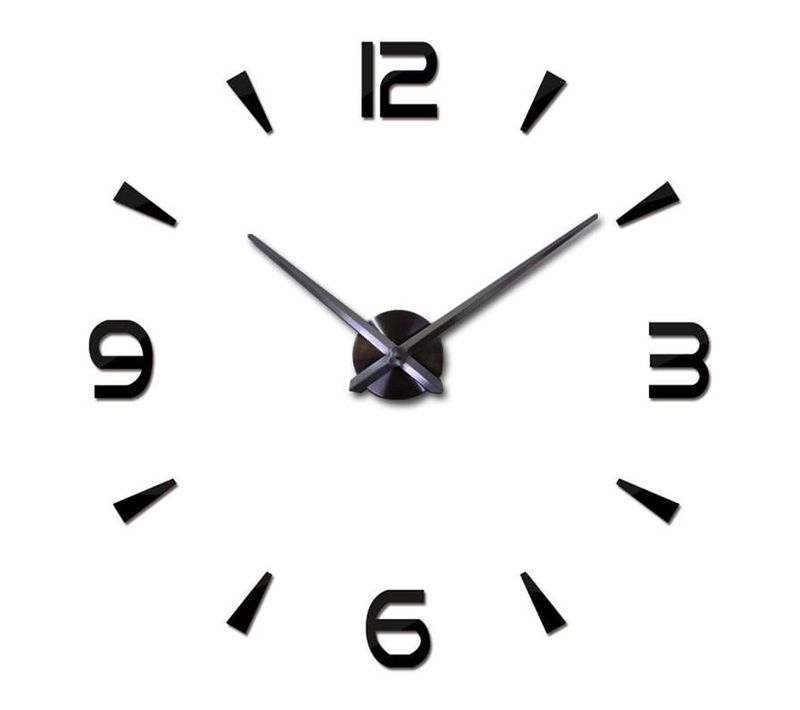 3d Diy Horloge Murale Design Créatif Miroir Mur Décoration Autocollant Montre Noir