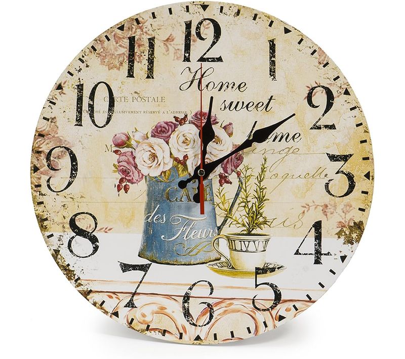 Blanc 30cm Vintage Horloge Murale Rustique, Silencieuse En Bois Cadran Horloge Minuteur