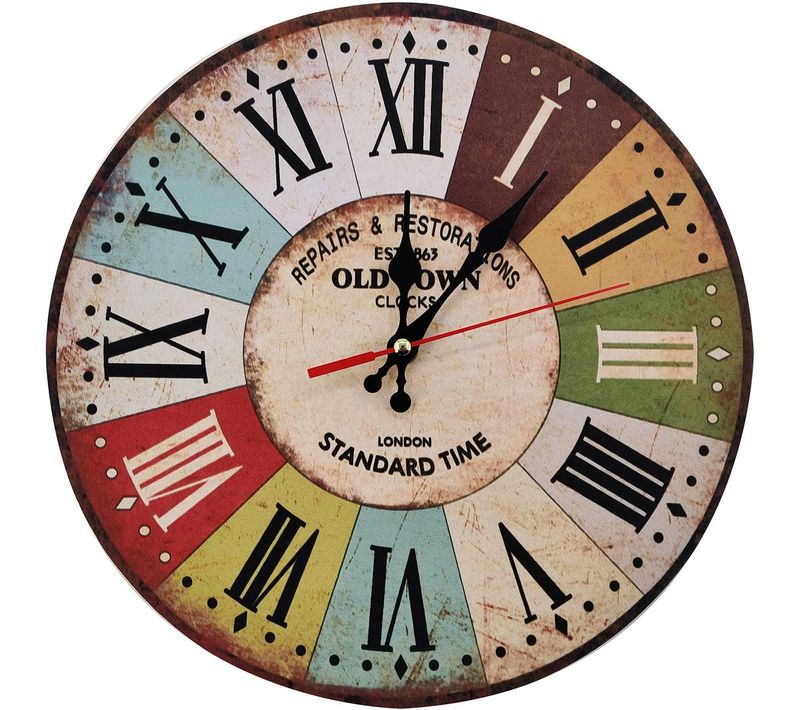 Vert 30cm Vintage Horloge Murale Rustique, Silencieuse En Bois Cadran Horloge Minuteur