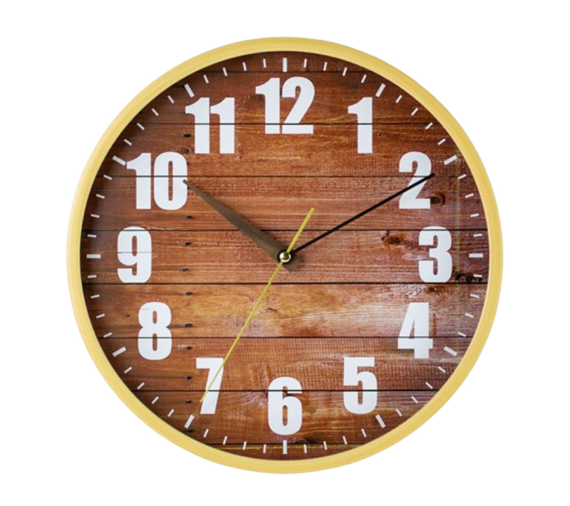 Horloge Murale Simple 30cm, Rouge, Marron, Avec Des Planches Faux Grain De Bois