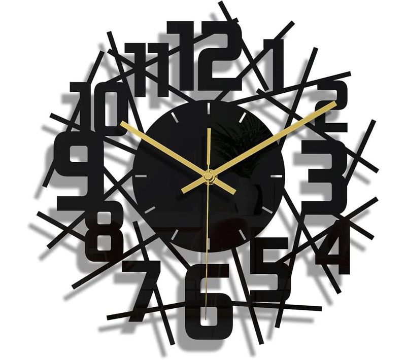 Horloge Murale à Cadre Rond Noir Diy Silencieuse Design Moderne Pendules Murales Convient