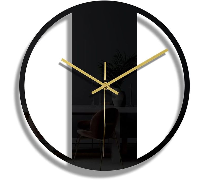 Cc308 Horloge Murale à Cadre Rond Noir Diy Silencieuse Design Moderne Pendules Murales Convient