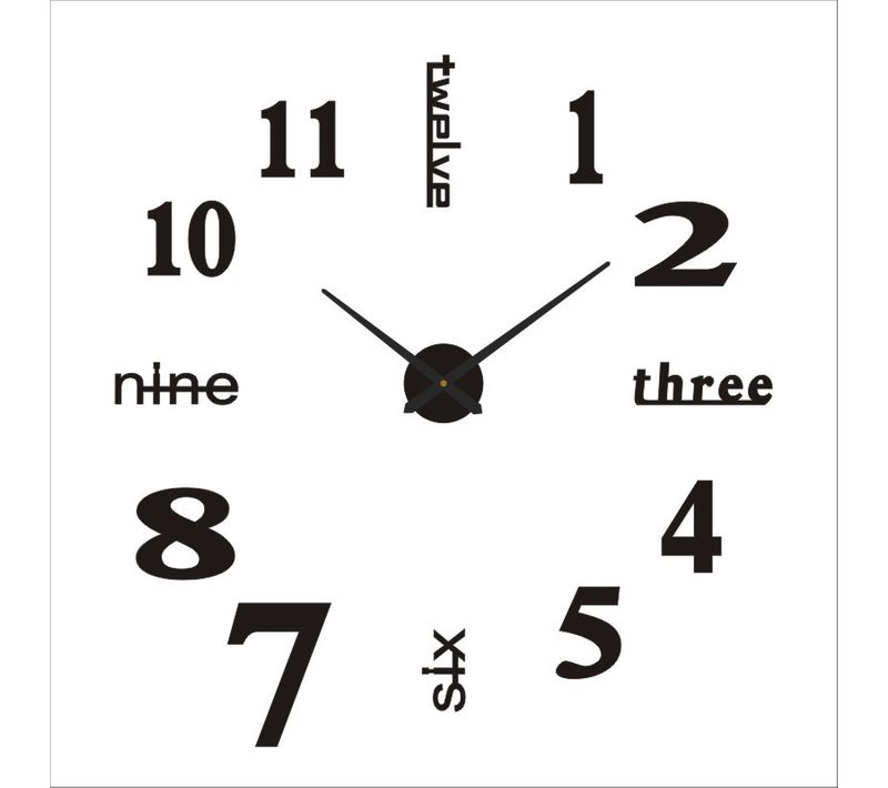 3d Horloge Murale 60-100 Cm , Noir, Diy Horloge Murale Digitale, Mouvement Silencieux