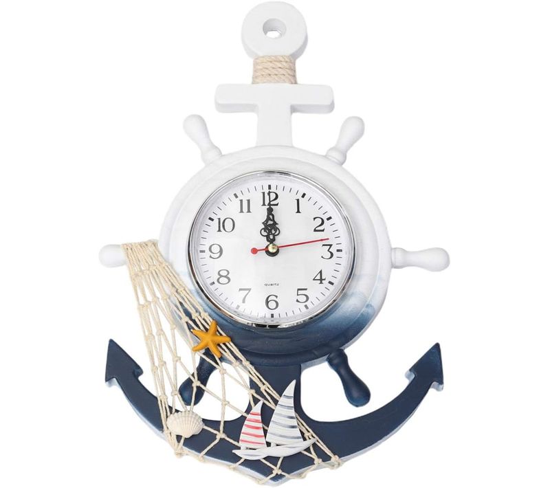 Nautique Ancre Horloge Murale Tenture Murale Ornement En Bois Bateau Bateau Volant Décor Mural
