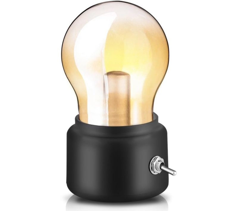 Lampe De Chevet Rétro Ampoule(noir), USB Rechargeable LED Night Light Mini Lampe De Chevet Lampe