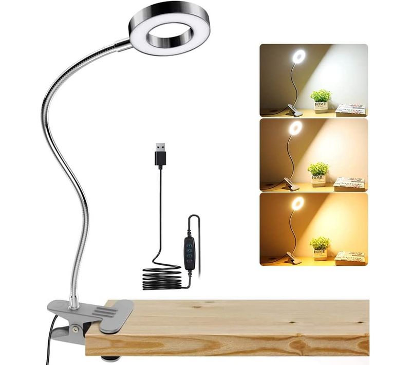 USB Lampe De Bureau à Pince, 48 LED 360° Flexible, 3 Couleur Et 10 Luminosité Réglable, 7w LED