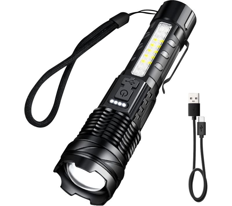 Lampe Torche LED Ultra Puissante 2600lm - Rechargeable 7 Modes USB-c Lampes De Poche à Pile