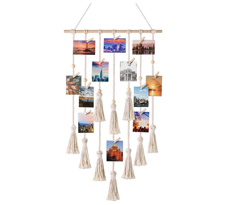 Cadre Photo Mural En Corde Blanc Cassé Avec 25 Petits Clips, Joli Cadeau De Mariage Et D'annivers