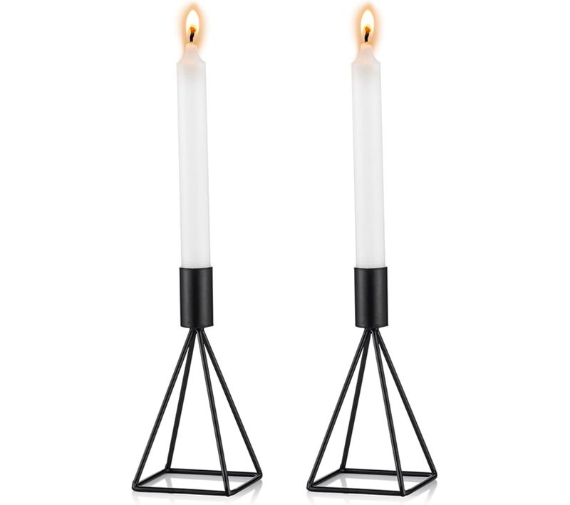 Noir-lot De 2 Grand Bougeoirs Chandeliers Candélabres En Noir Métal Géométrique