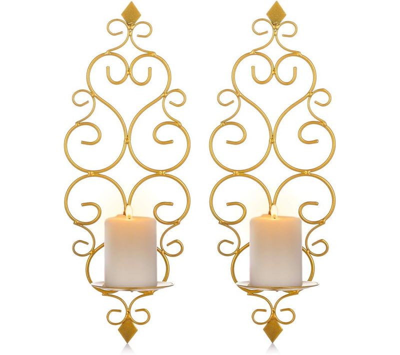 Lot De 2 （or）bougeoirs Photophore Chandelier Porte Bougie Mural Murale Muraux En Métal, Bougeoir