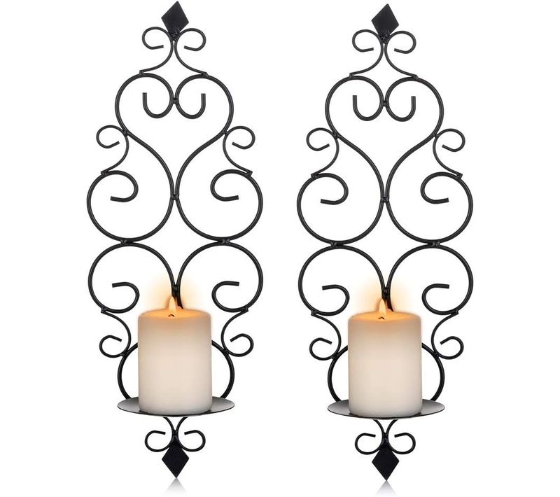 Lot De 2 （noir）bougeoirs Photophore Chandelier Porte Bougie Mural Murale Muraux En Métal