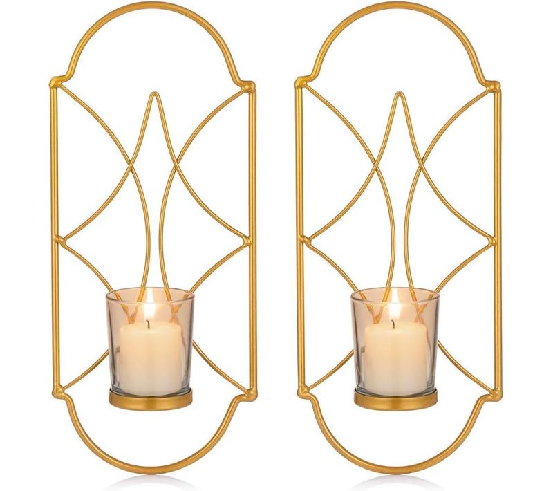 Lot De 2 (or)bougeoirs Photophore Chandelier Porte Bougie Mural Murale Muraux En Métal