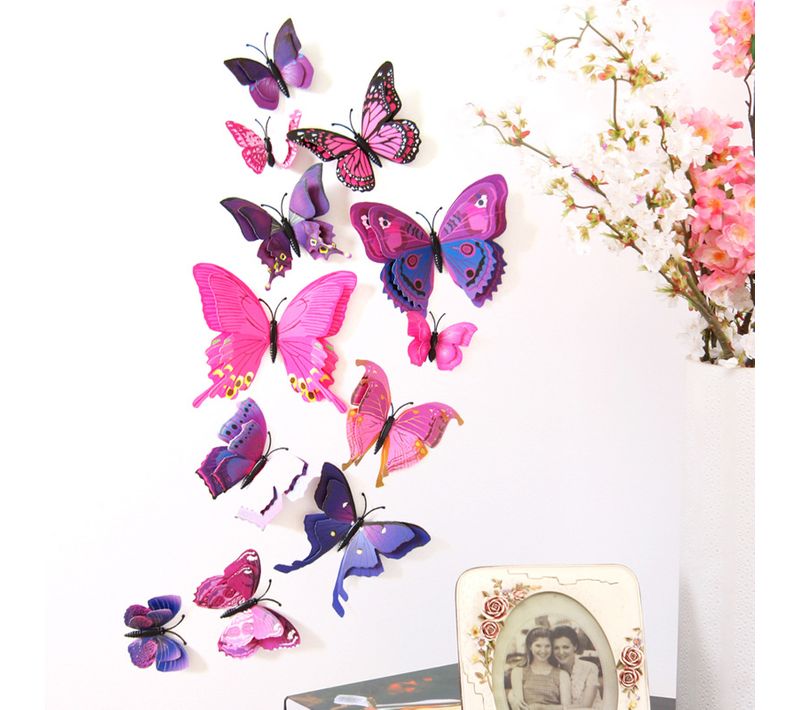 Violet ,24 Pièces 3d Papillon Stickers Muraux Décoration Papillon Pour Fête, Chambre, La Décorati